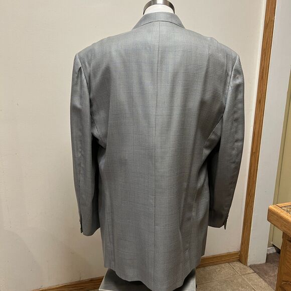 EVERETT HALL Gray Blue Plaid Windowpane 48L Wool Silk Big n Tall Italy - Picture 4 of 10